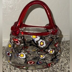 Vintage Murano Style Floral Glass Handbag Vase